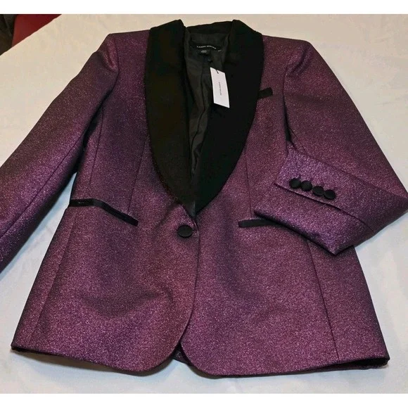 Karen Millen Women's Tailored Sparkle Contras Blazer Pink Purple Size 8 NEW - Picture 1 of 13